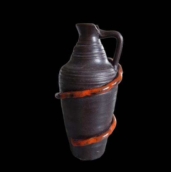 Chipped Mid-Century Italian Pottery Jug Lava Red Glaze Reeding Raymor Period - Picture 11 of 13